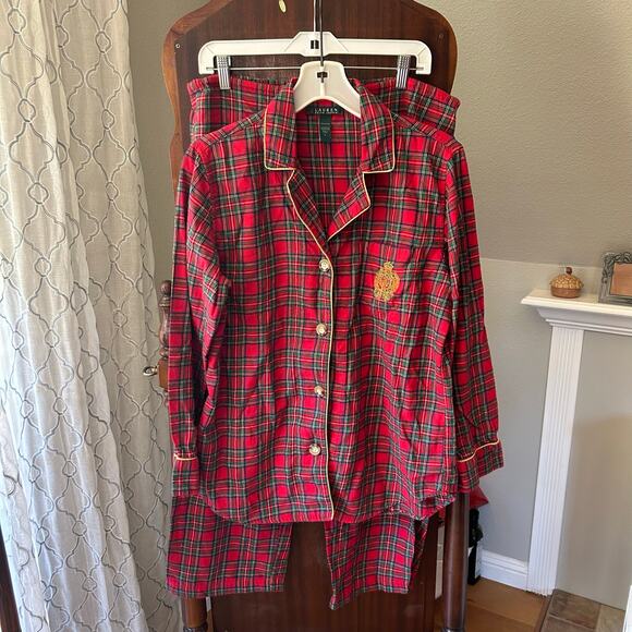 Ralph Lauren Red Plaid Flannel Pajamas 2-Piece Set Size Large - Picture 1 of 9